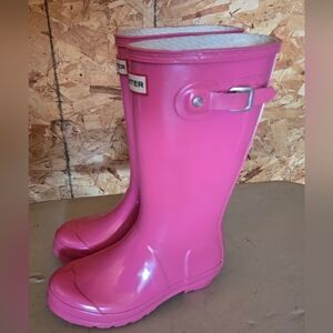 Hunter Tall Shiny Pink Rain Rubber Vibrant Pink Waterproof Boots Women 5